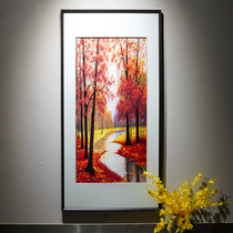Pure handmade Su embroidery red maple forest painting new Chinese style sofa bedroom background wall living room decoration painting finished