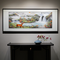 China Wind Atmosphere Landscape Poly Basin Pure Handmade Su Embroidered Embroidery Painting Sofa Book Room Background Wall Living Room Decoration Painting