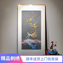 Plum blossom with deer all the way to bustle new Chinese style pure handmade embroidery painting light luxury style with frame porch corridor aisle hanging painting