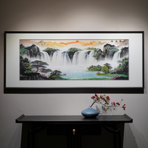 China Wind Atmospheric Landscape Sun Landscape Sun East Liter Pure Handmade Su Embroidered sofa Background TV Wall Living room Decorative Painting