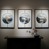 China Wind Scenic and Countryside Triple Pure Handmade Su Embroidered Embroidery Painting Sofa Background Wall TV Wall Living Room Decoration Painting