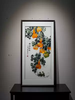 Fulu Linmen Gourd into the home entrance entrance soft decorative painting pure handmade Su embroidery master works new Chinese frame hanging painting
