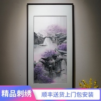 Handmade Su embroidery painting Jiangnan water town black tile white wall porch corridor living room decoration painting finished frame