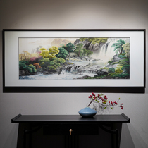 New Chinese style Qingshan green water base industry evergreen pure handmade Su embroidery Sofa Background Wall Living Room Decoration Painting