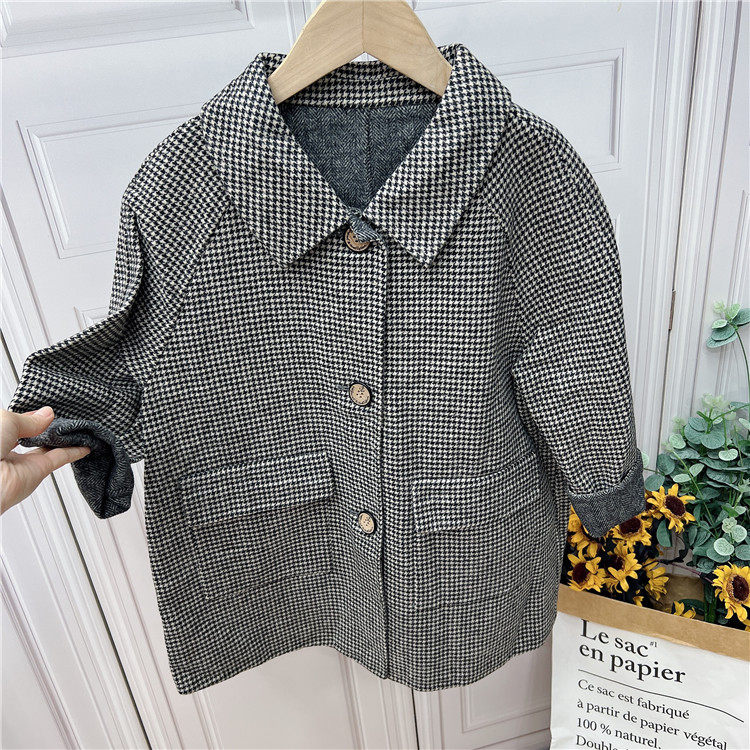 Spring 100% wool double-sided Neboy boy girl's thousands of birdie gagger capsized coat 323 loos