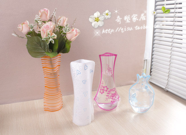 Multi-color multi-size non-breakable transparent vase PVC plastic flowerpot modern fashion flower bucket flower device folding