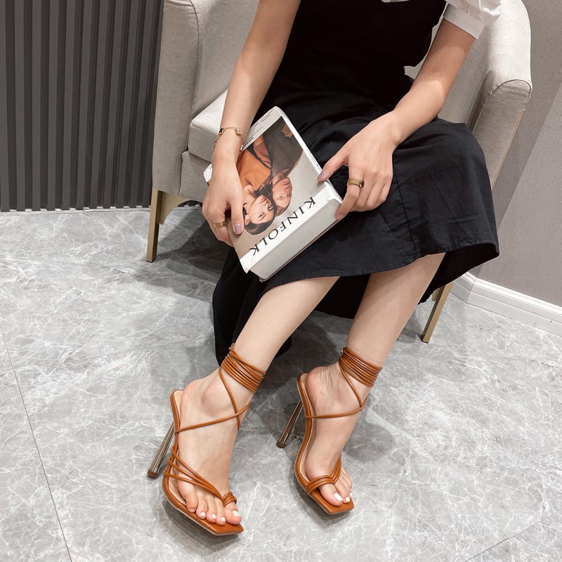 square toe Clipped toe solid color high-heeled sandals NSGXL117087