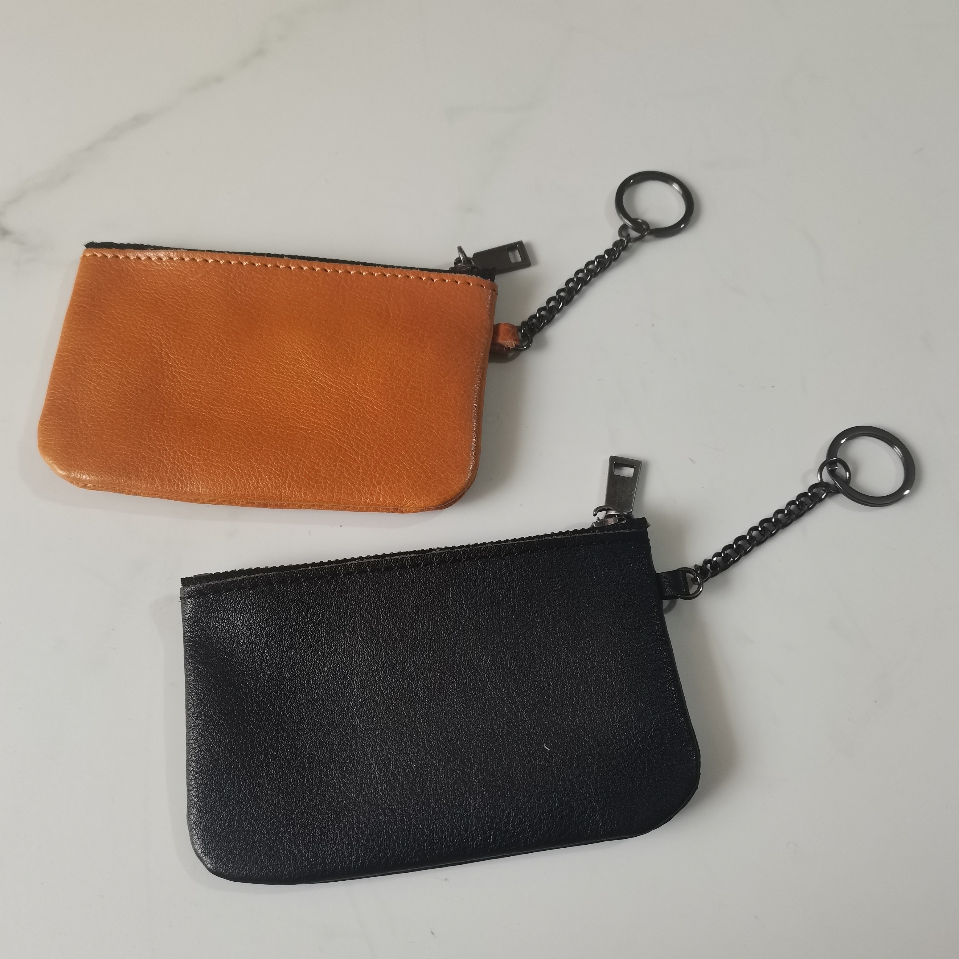 First layer cowhide leather coin purse card holder key holder flaws slightly flawed small