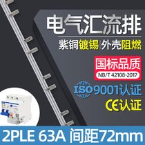 Electrical bus bar 2PLE 63A C65 national standard red copper open leakage protection connection copper bar comb wiring row