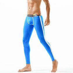 ລະດູໃບໄມ້ຫຼົ່ນແລະລະດູຫນາວໃຫມ່ຂອງຜູ້ຊາຍດູໃບໄມ້ລົ່ນ Pants ແອວຕ່ໍາ Sexy ບາງ Brushed ອົບອຸ່ນ Pants Single Piece ກິລາຊາວຫນຸ່ມ Contrast ສີ leggings