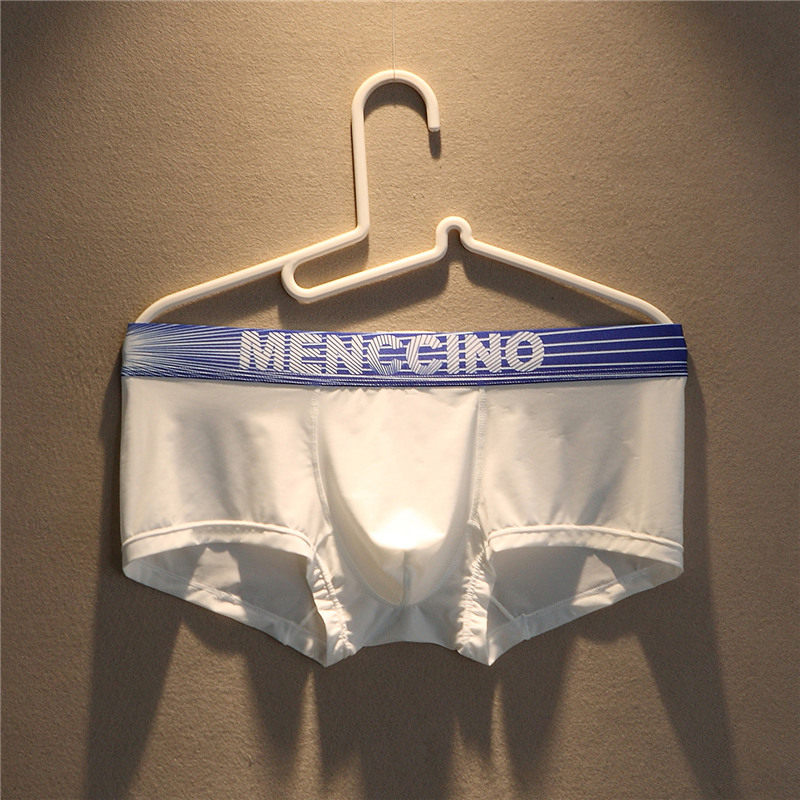 Men's underwear summer low waist sexy tight ice silk boxer shorts youth U convex thin breathable plus size boxer pants 