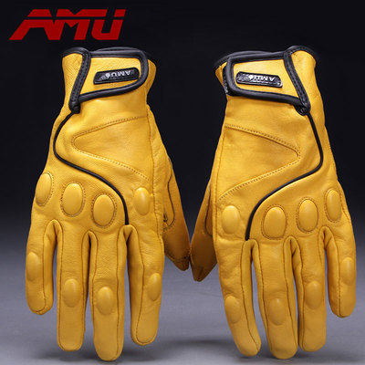 AMU Locomotive Gloves Autumn winter warm and waterproof sheepskin riding equipped breathable genuine leather touch screen anti-fall