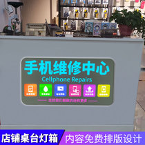 Customize mobile phone repair table Desk Shop Items Display Cards Led advertising luminous light box ceiling hanging signboards