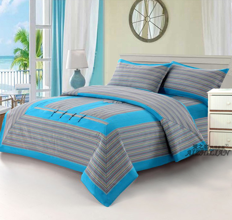 Pure cotton Old coarse cloth Four pieces Thickened Hand Pan Button Korean version All cotton sheet Quilt Cover Pillowcase Bedding bedding 4 pieces