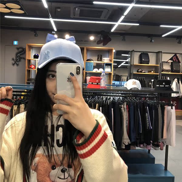 MLB Hàn Quốc quầy xác thực 18 new head bow cơ sở màu rắn mũ bóng chày cap nữ mô hình 	mũ bóng chày chính hãng	