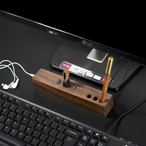 Creative Wood Logo Custom Company Business Office Gift Computer HUB Audio Splitter USB3 0 pen holder