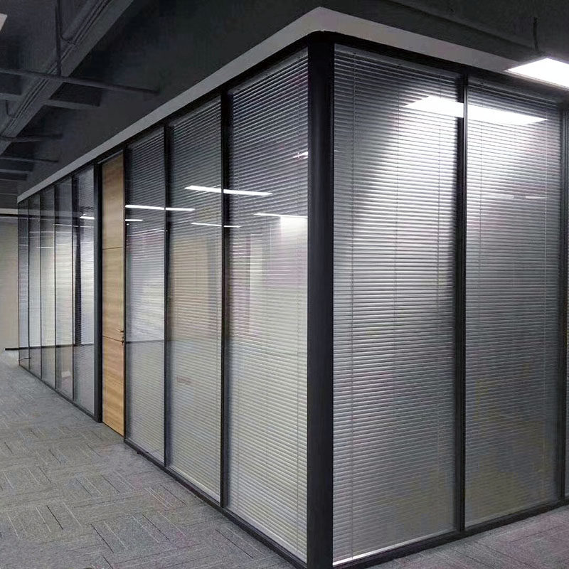 Shanghai office glass partition wall aluminium alloy double-sided tempered glass hollow with shutter partition decoration 84