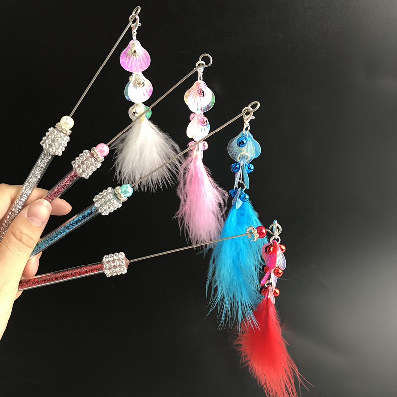 Chó anh em gái tự làm mèo dính mèo mini telescopic đoạn ngắn vui mèo cực vàng dòng tua mèo dính mèo đồ chơi do choi cho cho