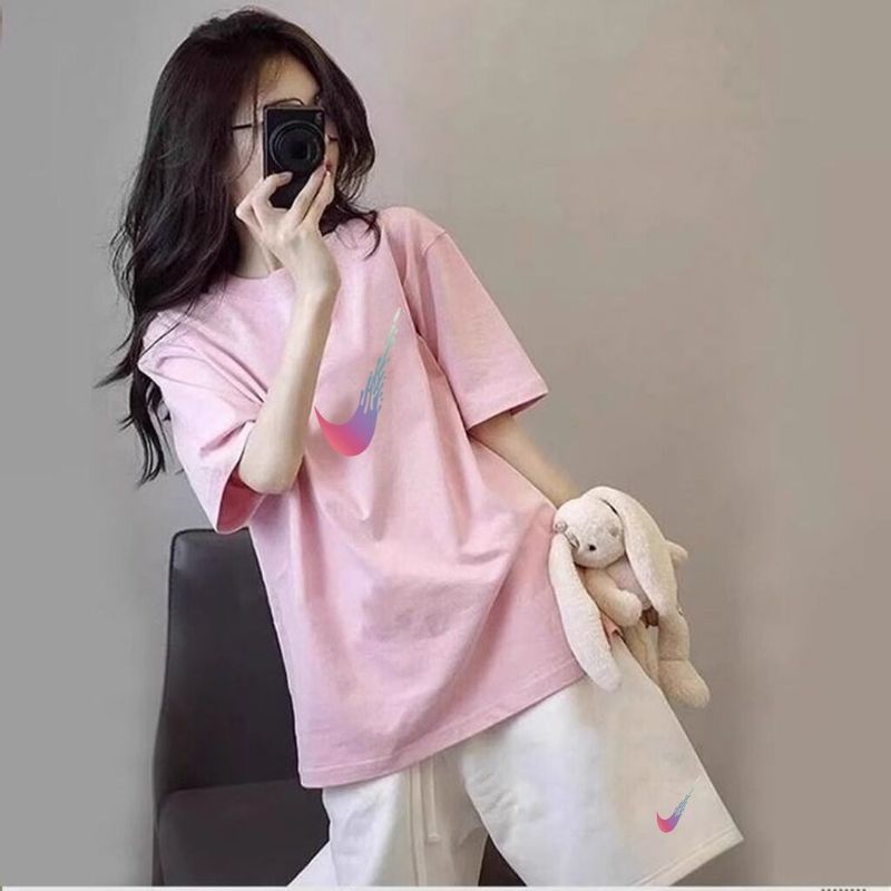 Pink Color-Enhancing Summer Outfit for Women, Short-Sleeved, Loose-Fitting, Korean-Style, Fashionable Shorts, Age-Reducing, Casual Sports Two-Piece Set