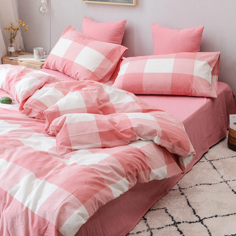 Cotton yarn-dyed washed cotton four-piece set pure cotton quilt cover bed sheet simple plaid plain color solid color bedding