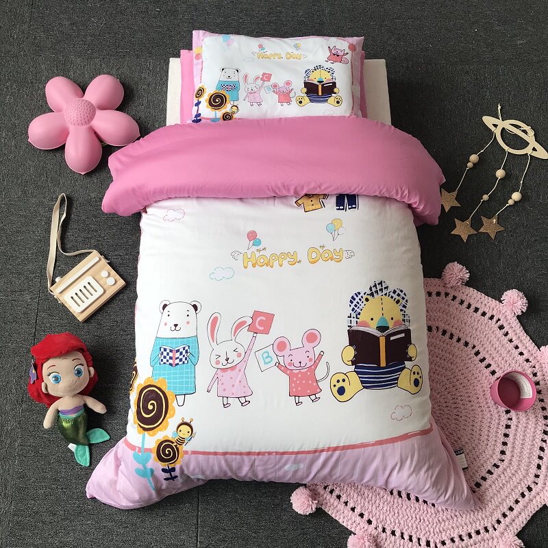 Long-staple cotton kindergarten quilt cotton three-piece cotton children's cartoon quilt cover 60 girls six-piece bedding