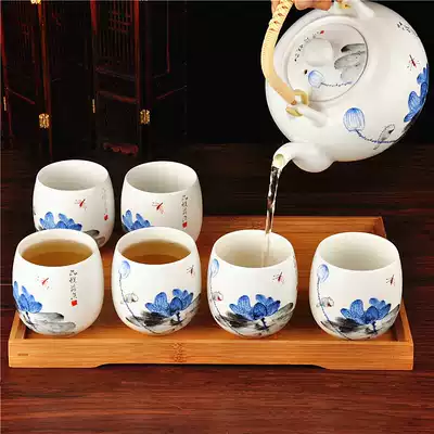 Ceramic teapot 7 head lifting beam tea set set home cold kettle matte glaze tea set tea cup tea tray