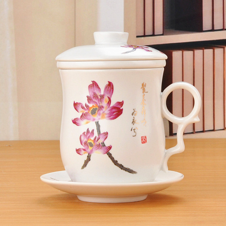 Ceramic tea cup with lid filter Cup of four sets of office tea cup boss Cup water glass male and female gift mug