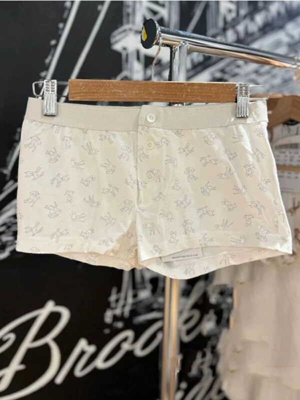 Brandy Bm Three-Button Home Shorts for Women, Pure Cotton High-Waisted Shorts with Deer Print, Hot Girl Hip-Hugging Shorts