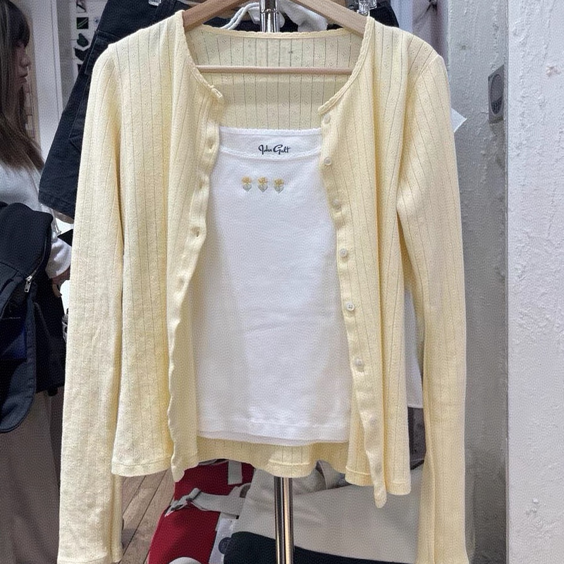 Bm Goose Yellow Slim-Fit Long-Sleeve Cardigan for Women, Base Layer T-Shirt Top, 2025 New Thin Air-Conditioning-Proof Shirt