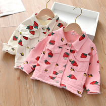 Girl Denim Jacket Spring Autumn New Strawberry Motif Mill Fur Foreign Air Fashion Jacket Female Baby Cardiovert