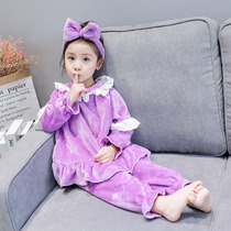  Autumn and winter girls flannel pajamas Female baby home clothes thickening suit children coral velvet Western style home clothes