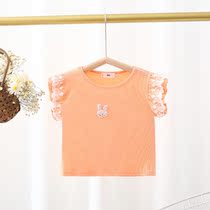 Children Summer Clothing Short Sleeves Princess Lace Blouses Pure Cotton Suction Sweat Summer Children Dress Round Collar Elastic Comfort T-Shirt Half Sleeve