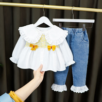 Girl Princess Suit Doll Collar Infant Two Sets Spring Autumn Shirt Jeans Baby Foreign Air Spring Dress