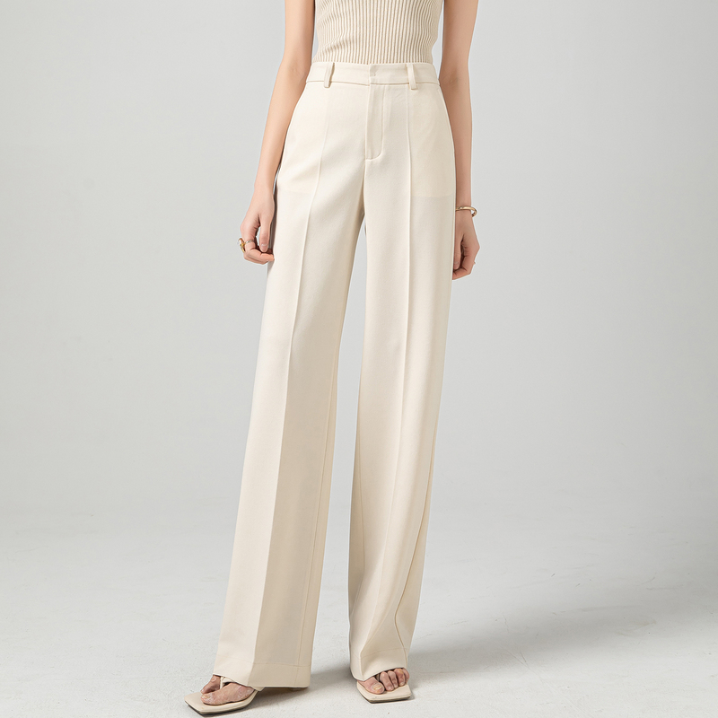 Machine Washable, No-Iron, Drapey Straight-Leg Pants for Women, Off-White Suit Pants, Summer and Early Autumn, High-Waisted, Slim-Fit Wide-Leg Pants for Commuting Machine Washable, No-Iron, Drapey Straight-Leg Pants for Women, Off-White Suit Pants, Summer and Early Autumn, High-Waisted, Slim-Fit Wide-Leg Pants for Commuting