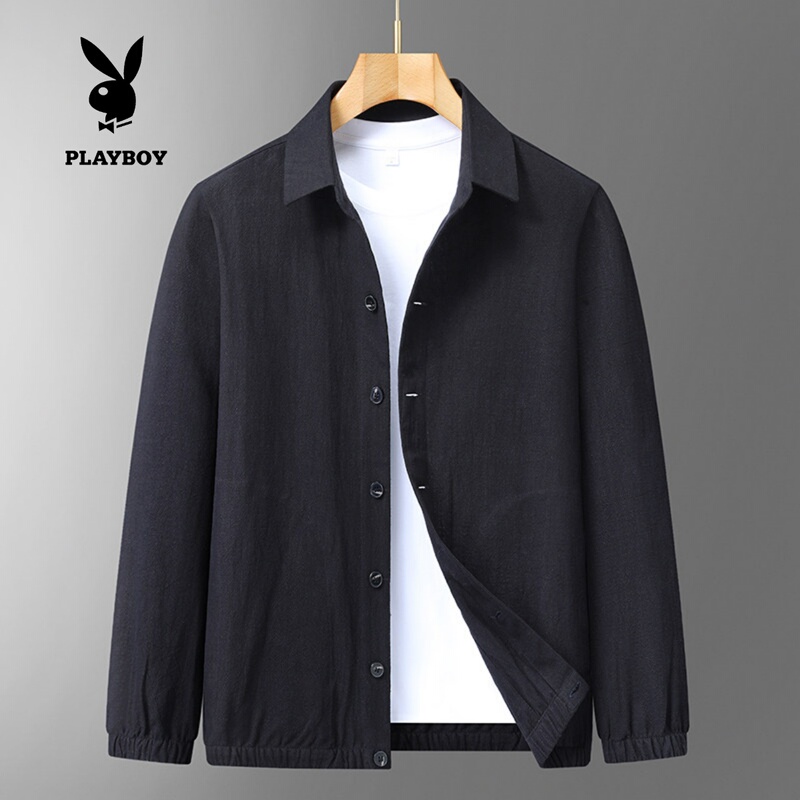 Playboy Trendy Brand New Solid Color Linen Casual Men's Turn-Down Collar Cardigan Jacket High-End National Fashion Linen Coat
