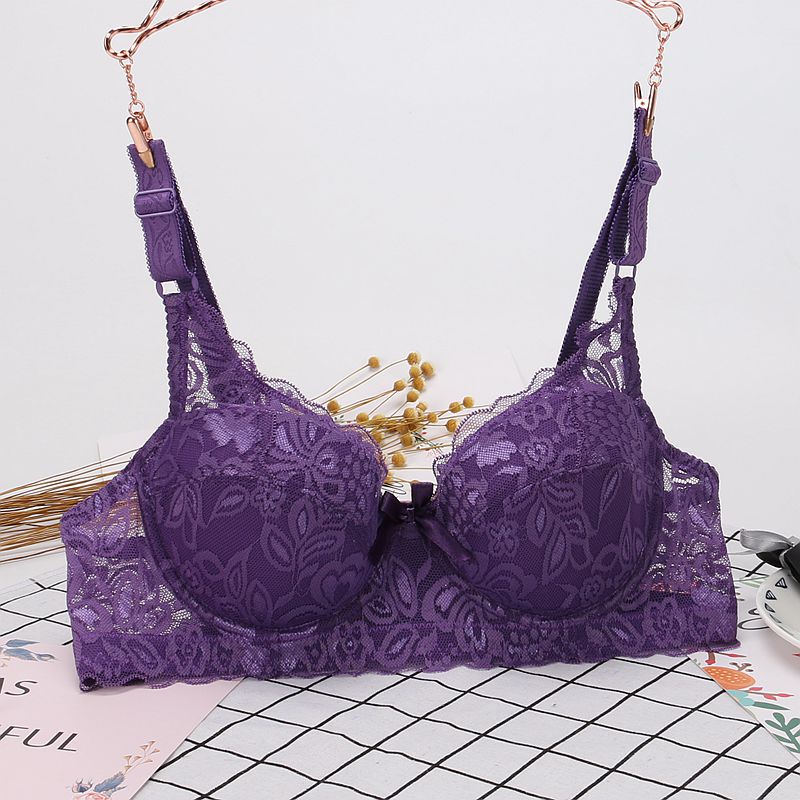 Autumn and Winter Ultra-Thin Sponge Style Breathable Sexy Lace Lingerie Women's Bra Large Size Big Bust Minimizing Bra Semi-Transparent