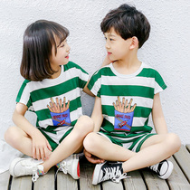 Childrens pajamas summer boys short sleeves cotton thin style kids T-shirt boys girls summer homewear set summer
