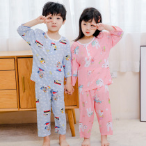 Childrens pajamas set three-quarter sleeve thin summer clothes girls boys baby cotton summer childrens ultra-thin air conditioning suit