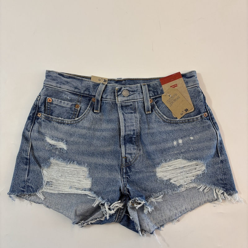 In Stock Levi'S/Levi's Women's 501 High-Waisted Blue Washed Distressed Denim Shorts # 563270321 In Stock Levi'S/Levi's Women's 501 High-Waisted Blue Washed Distressed Denim Shorts # 563270321