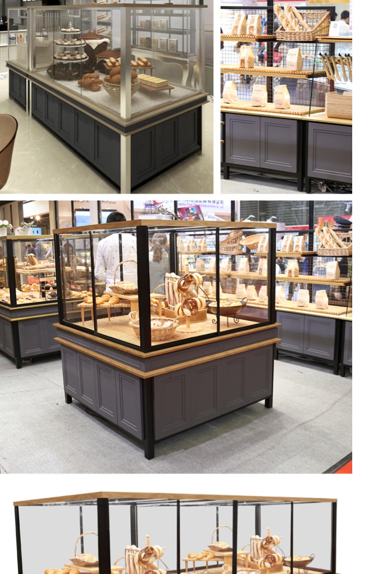 Yu Chuang rắn gỗ tủ bánh mì tủ trưng bày tủ sắt rèn tủ trưng bày bánh mì kệ bánh tùy chỉnh
