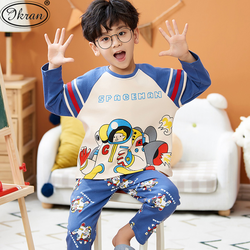 Spring and autumn boys' pajamas long sleeve cartoon children's pajamas boys cotton large children's home clothing autumn and winter suit