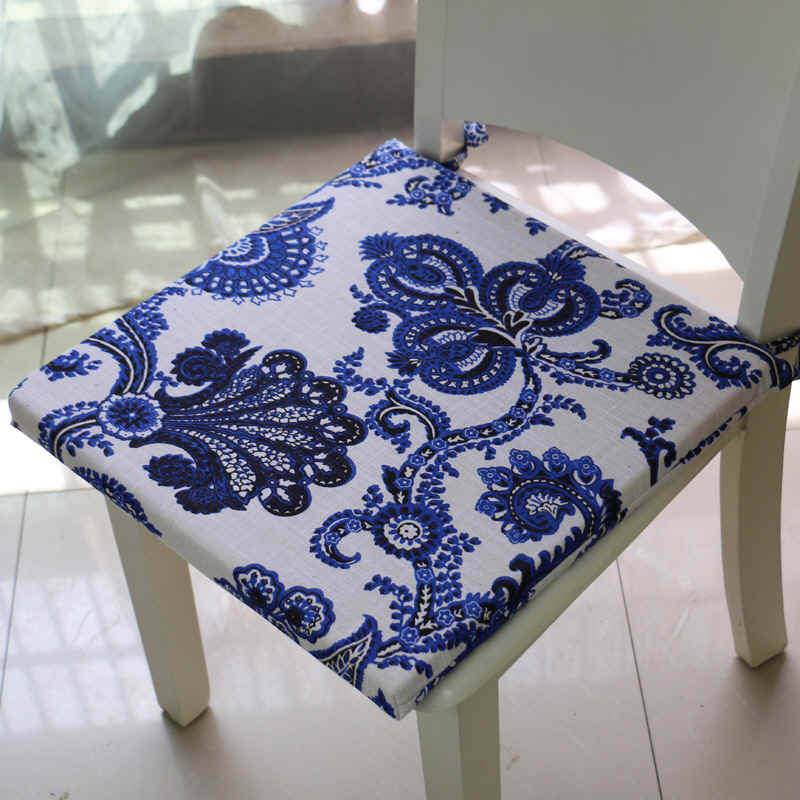 Chinese Classical Greens Porcelain Linen Thickening Chair Cushion Removable Wash Sponge Cushion Sofa Collapse Mi Floating Window Cushion Custom