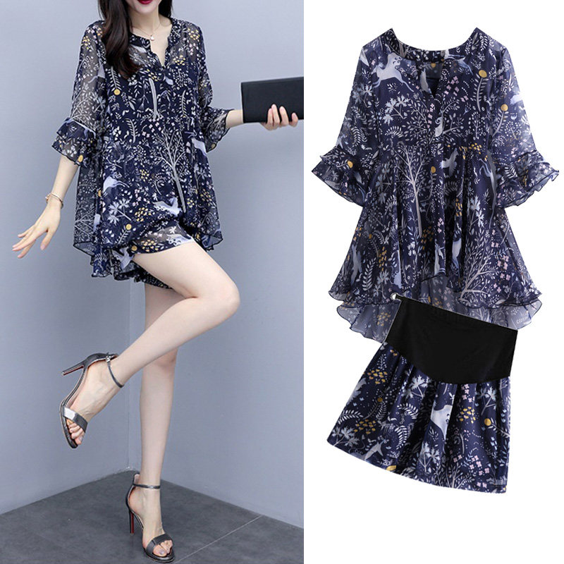 Pregnancy Woman Dress Summer Clothing 2020 Summer Easy Snow Spinning Blouse Shorts Net Red Ocean Pie three sets of slim fit two sets