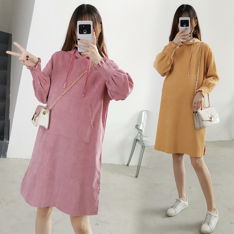 Pregnant Woman Autumn Dress New Ocean Dress Korean Version Loose Light Core Suede Clothing Casual with long version of autumn and winter blouses
