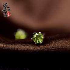 Серьги 橄榄石耳钉绿色水晶玉石宝石耳环耳坠时尚个性耳饰七夕礼物送女友