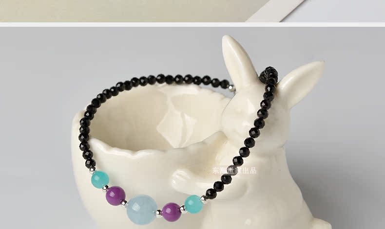 Gia đình Donghai mắt cá chân màu đen nữ biển xanh kho báu Tianhe đá màu tím mica sinh năm trang sức đơn giản lắc chân nữ inox