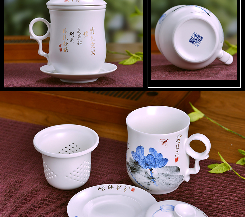 Jingdezhen domestic ceramic cups with cover filter glass tea cup four office meeting personal tea cup