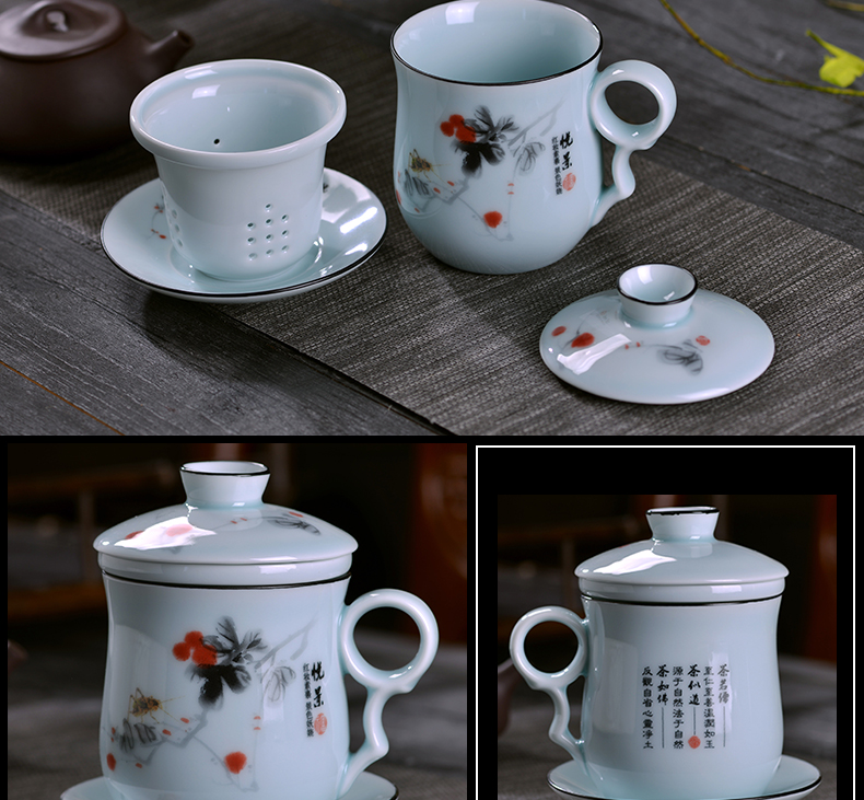 Jingdezhen ceramic tea cups with cover with filter good water glass tea cup office cup and personal home