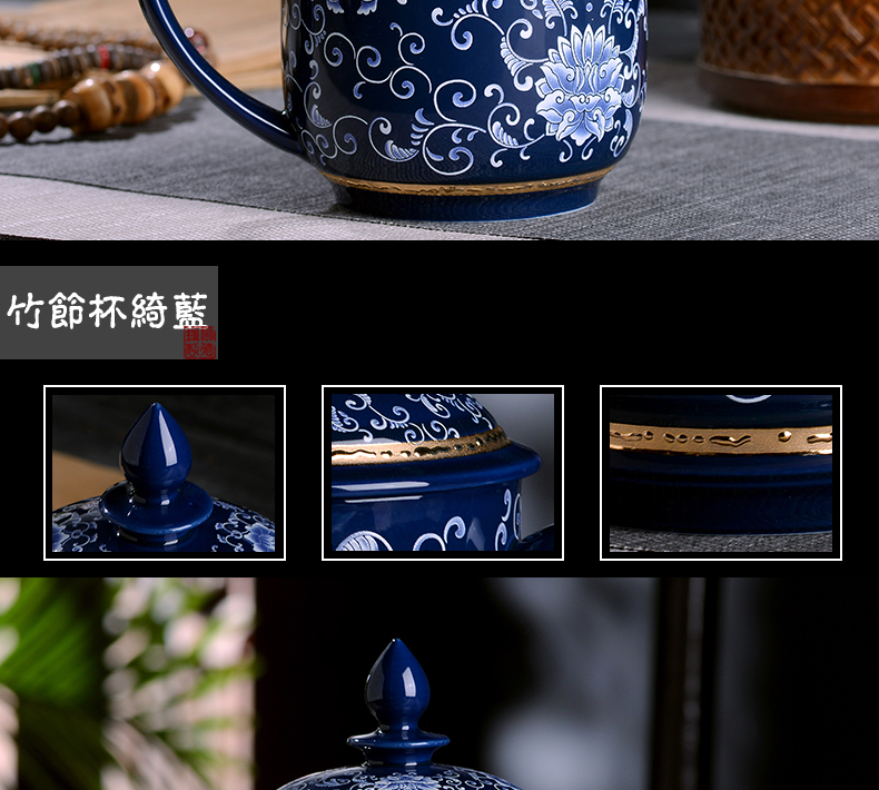 Office of jingdezhen blue and white porcelain cup large business ceramic cup with cover large capacity make tea cup boss cup gift box