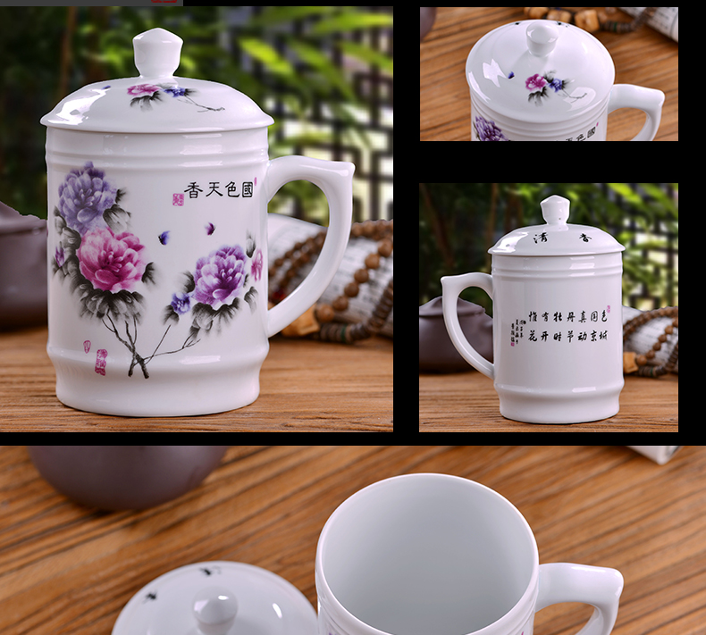 Jingdezhen ceramic cups with cover cup large office cup, water cup and meeting gift mugs personal cup